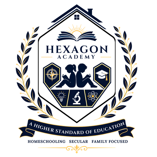 Hexagon Academy crest logo, A Higher Standard of Education, homeschool enrichment in the Greater Manassas area