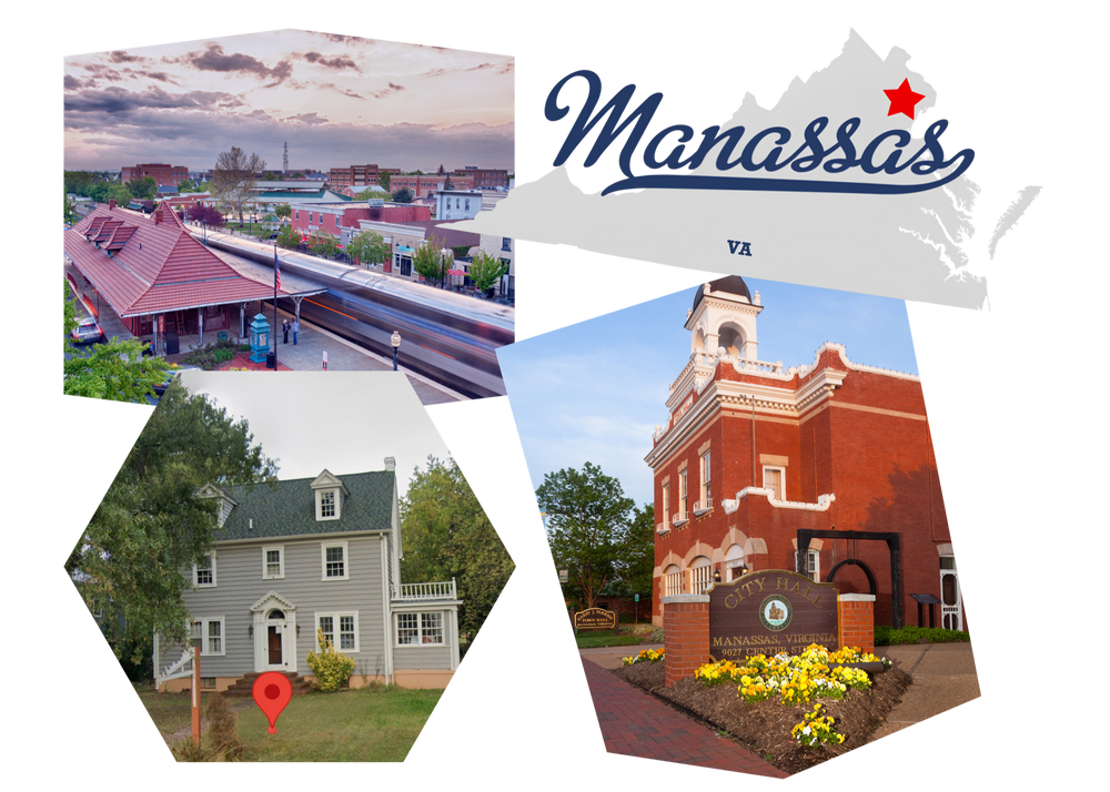 Manassas, Virginia, the neighborhood Hexagon Academy calls home: the historic train depot, City Hall, and our future building